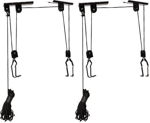 Image of Bike Hanger - Overhead Hoist Pulley System with 100lb Capacity for Bicycles or Ladders - Secure Garage Ceiling Storage by Rad Sportz