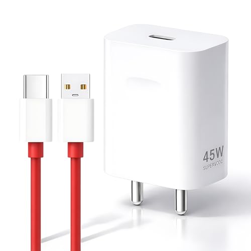 Image of MAK Original 45W SUPERVOOC Fast Charging Adapter with USB to Type-C Cable, Red, 45W Power Delivery Wall Charger Compatible with OnePlus 11, OnePlus Nord CE 3, F21 Pro & USB-C Devices.