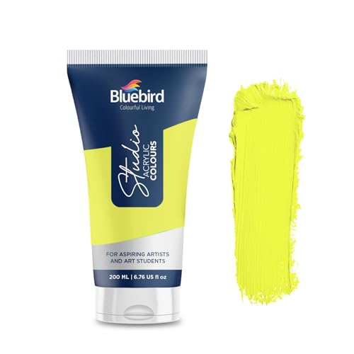 BLUEBIRD Studio Acrylic Paint Tube - Neon Yellow 6.42 Fl Oz / 190ML - Non Toxic, Rich Pigments for Painters, Adults & Kids, Ideal for Canvas, Wood, Clay, & Ceramic Crafts