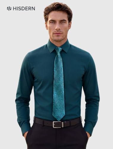 Image of HISDERN Mens Dress Shirt with Tie Pocket Square Set Classic Button Down Shirt Matching Tie Long Sleeve Shirts