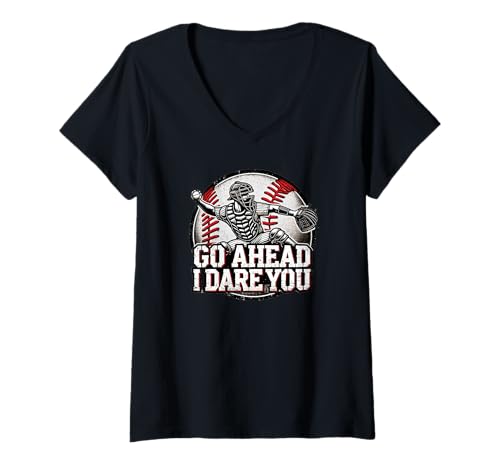 Mujer Diseño Tributo al MVP del Equipo Baseball Catcher Team Go Ahead I Dare You Camiseta Cuello V