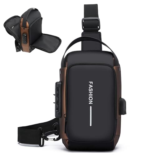 KASESSS Bolsa Bandolera Hombre, Crossbody Sling Bag, Mens Shoulder Bag con Cremallera y Código, Bolso Pecho Hombre con Correa Ajustable para Trabajo, Viaje, Oficina, Deporte y Uso Diario, Negro