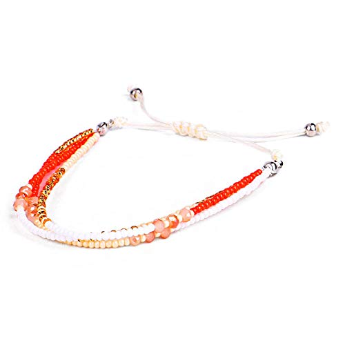 Bracelet tissé à la mode réglable multicouche rouge et blanc