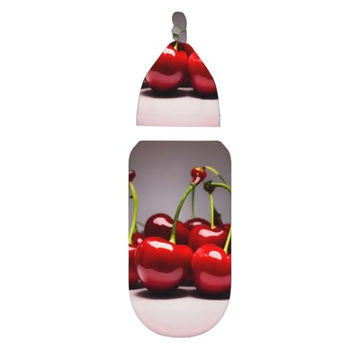 Chilean Cherries Print Newborn Swaddle Blanket with Beanie Set, Soft Baby Sleep Sack Receiving Wraps, for Boy Girl