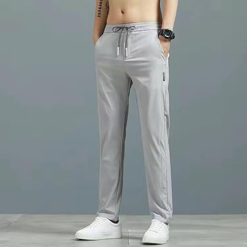 Mens Casual Pants Solid Quick Drying Comfort Stretch Drawstring Sweatpants Lightweight Trendy Trousers with Pockets3