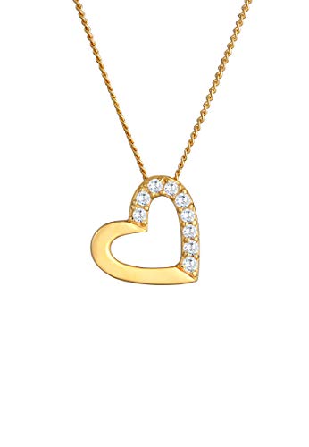 Preisvergleich Produktbild Elli PREMIUM Halskette Damen Herz mit Zirkonia Steinen in 585 Gelbgold