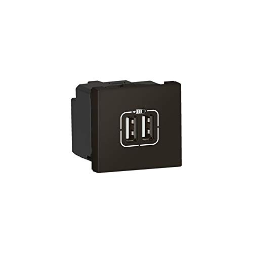 Base de enchufe con cargador USB doble A+A de 3A y cable de 2 metros en acabado negro mate