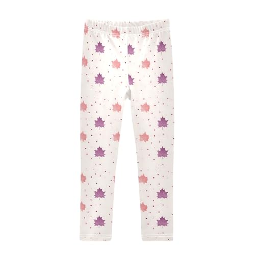 Simple Purple Leaves Cartoon Pattern Girls Leggings Soft Comfortable Athletic Leggings Dancing Pants for 4-10 Years