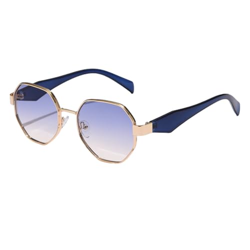 Lunettes de soleil polygone avec protection UV400 monture métal bleu femme