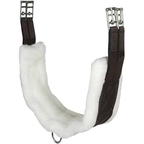 Intrepid International English Girth with Fleece - Breathable Lightweight Horse Girth for English Saddle, Double Elastic Easy Attachment, Brown with White Fleece, 34" Cover