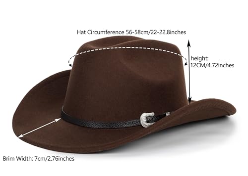 Image of Women-Classic-Western-Cowboy-Shapeable-Hat - Men-Roll-Up-Wide-Brim-Felt-Fedora-Hats-Cowgirl-Hat with Belt Buckle(M-L)