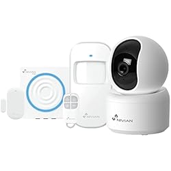 Alarmas De Seguridad Para Negocios Nivian-Sistema de Alarma para Casa y Negocios Sin Cuotas Mensuales | Kit de Alarma WiFi con Control Remoto a través de App Tuya | Función SOS | Fácil Instalación Sin Cables