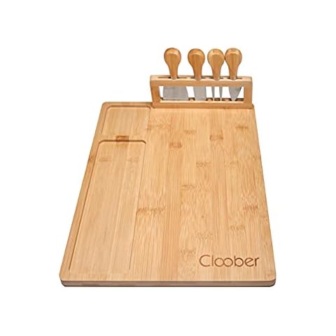 Cloober - Tabla de queso de bambú natural con cuchillos de acero inoxidable Cover