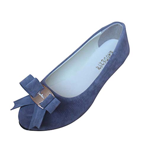 Mujer Manoletinas Zapatos Pumps Cerrados Bailarina clásico Pajarita del talón del Plano,Gris,37 EU