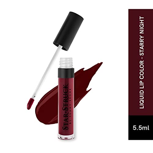 Image of STARSTRUCK BY SUNNY LEONE Glossy Liquid Lip Color, Dark Maroon | Highly Pigmented, Hi-Shine & Non-Sticky Formula | Lip Gloss For Girls, Women | Starry Night