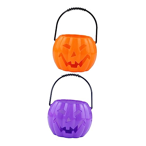 DECHOUS 2PCS Luminous Halloween Pumpkin Lamp with Handle Sound Activated Handheld Pumpkin Barrel for Festive Decoration Lantern Design Random Color