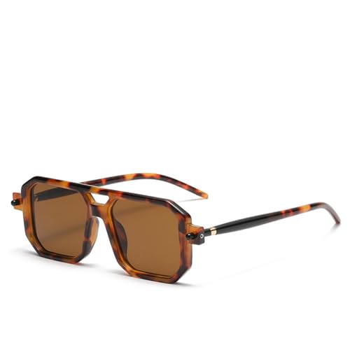 Lunettes de soleil carrées double pont LVTFCO rétro en thé léopard taille unique