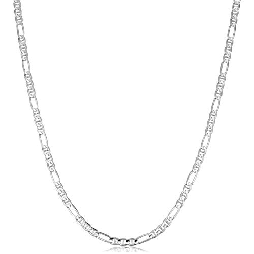 Verona Jewelers Solid 925 Sterling Silver Figarucci Necklace, 3MM 4MM Figaro Chain | Flat Mariner Necklace | Sterling Silver Necklace, Sterling Silver Link Chain Necklace For Men and Women18-30