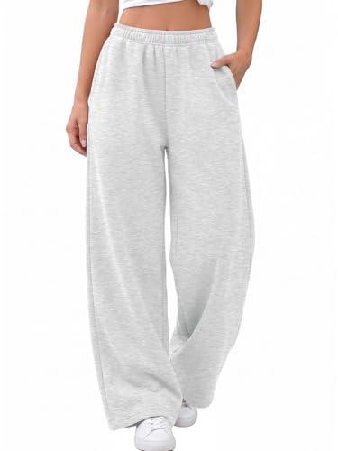 Trendy Queen Womens Wide Leg Fleece Lined Winter Sweatpants Gray M