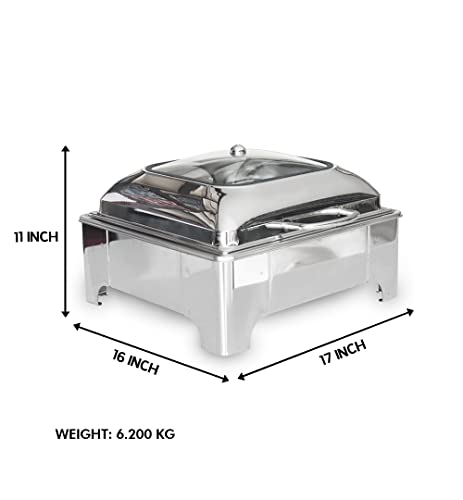 Image of Malabar Stainless Steel Electric Chafing Dish with Transparent Lid, Rectangular Chafing Dish Set with Hydraulic Lid, Mirror Finished Buffet Food Warmer (Electric, 6 LTR)