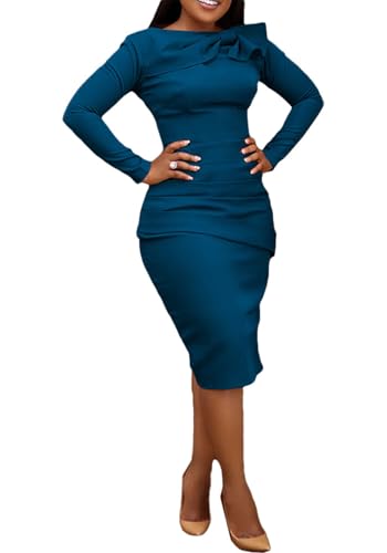 Women's Formal Dresses Bodycon Peplum Long Sleeve Bow Ruched Pencil Dresses Work Cocktail