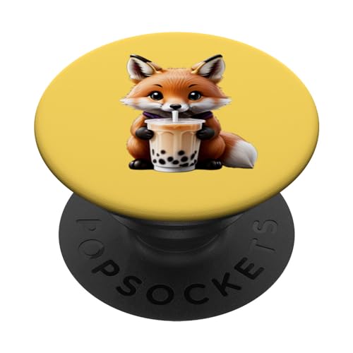 Cute Fox Boba Bubble Milk Tea Kawaii Animaux Lover PopSockets PopGrip Interchangeable