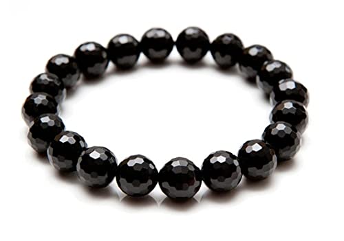 Bracelet onyx noir 10mm LKBEADS gourmette extensible pour homme et femme