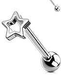 OUFER 14G Titanium Tongue Piercing Jewelry, Heart Tongue Rings for Women, Internal Thread Body Piercing Jewelry-Star