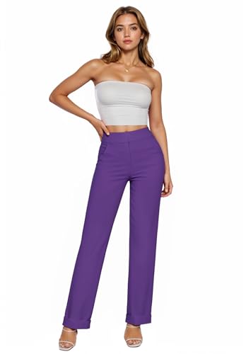 Hybrid & Company Women's High Waisted Straight Leg Suit Pants Business Work Casual Slacks Trousers