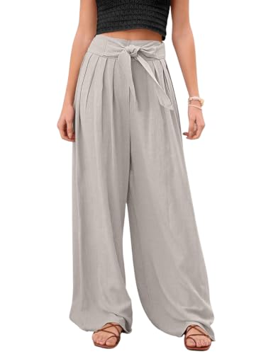 Image of Leriya Fashion High Waist Palazzo Pants for Women | Poly Cotton Wide Leg Trouser Pants for Women | Relaxed Fit Pleated Trousers for Casual & Semi-Formal Wear