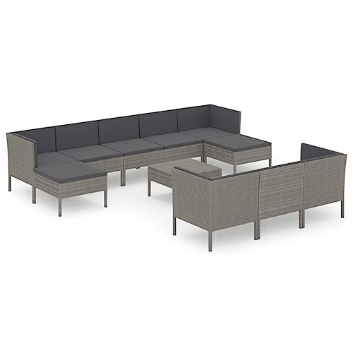 vidaXL 11-TLG. Garten-Lounge-Set mit Auflagen Poly Rattan Grau
