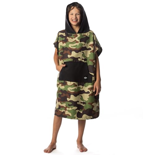 Image of Flow Changing Poncho for Kids - Microfiber Hooded Swim Towel Poncho for Boys & Girls, Perfect for Beach, Pool, or Swim - Quick Dry, Absorbent, Light Weight, and Easy to Pack (Camo, Small)