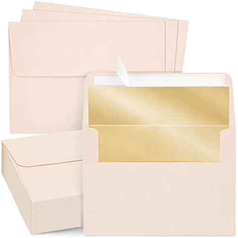50 Pack Blush Pink Envelopes 5x7 with Bronze Lining, A7 Pink Envelopes for Mailing Wedding Invitations, Announcements, Bridal Shower, Greeting Cards, Thank You Notes Cover