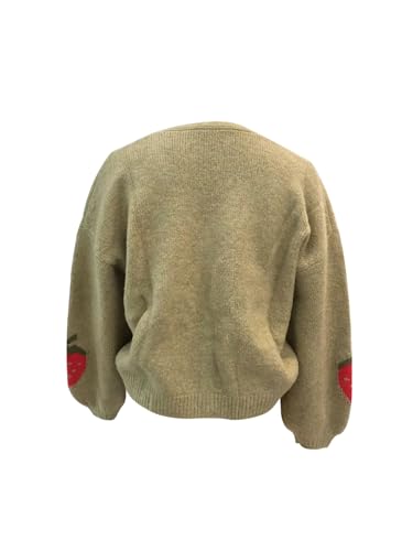 Women Button Down Sweater V Neck Cable Knit Crop Cardigan Y2K Kawaii Strawberry Embroidery Cardigan Sweater4