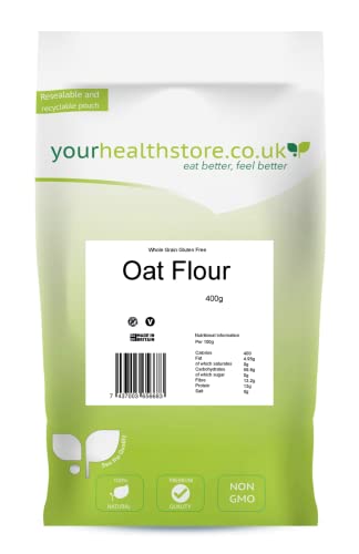 yourhealthstore Premium Whole Grain Gluten Free Oat Flour 400g Made from British Oats