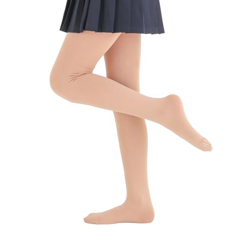 Paralinda Girls Colorful Fleece Lined Tights Kids Warm Thermal Tights (Nude 8-10Y)
