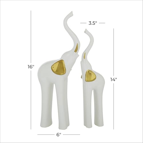 Estatua Decorativa de Elefante Cerámica Porcelana 14" H Set 2 miniatura 6