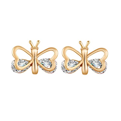 ZQHWYZ 14K Yellow Gold Earrings for Women, Hollow Butterfly with Waterdrop Moissanite Helix Cartilage Stud Earrings for Women Go