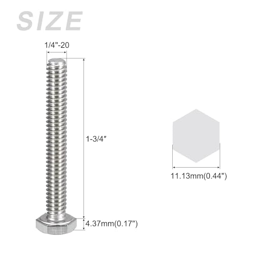 Image of METALLIXITY Hex Head Bolts (1 /4-20 x 1-3 /4 inch) 15Pcs, 304 Stainless Steel 18-8, Fully Threaded, External Hex Drive, Plain Finish, Hex Head Screw Bolt, Silver