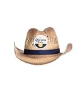 Calhoun Corona Extra Logo Blue Band Straw Cowboy Hat, Beige