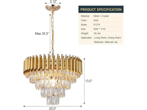 Image of Zingy Modern Gold Crystal Moving Chandelier, 500mm (50 Cm. (19.6 Inch) Round LED Pendant Light with Remote Control, Multicolour Changing,Luxury Contemporary Ceiling Light Fixture for Decoration A
