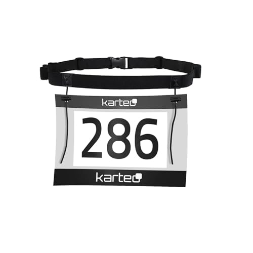 Karteo Startnummernband [1 Stück] Running Belt schwarz Laufgürtel Nummerngurt elastisch Startnummergürtel mit verschiebbaren Kordellaschen Start-Nummern-Gurt