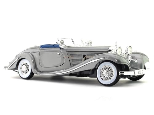 Image of 1936 Mercedes-Benz 500 K 1:24 Diecast Scale Model Alloy Metal Pull Back Toy car for Kids with Openable Doors & Light, Music Toy Vehicle for Kids - Colors as Per Stock(Design-5)