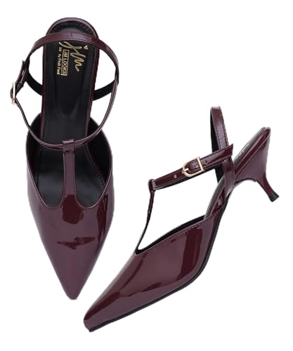 Image of JM LOOKS Minimalist T-Strap Kitten Heels with Sleek Pointed Toe and Adjustable Ankle Fastening Strap