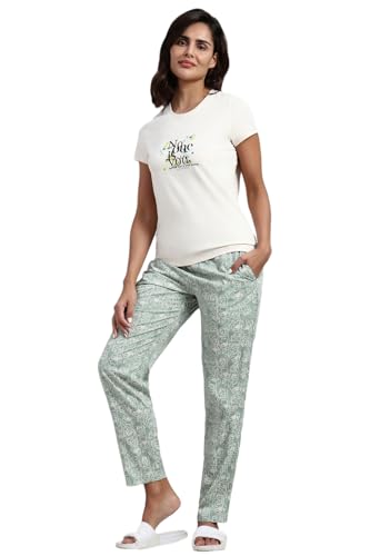 Image of Van Heusen Women's Printed Lounge Pants | Drawstrings & Side Pockets | Ultra Soft Fabric | Relaxed Fit | At home pyjamas | Everyday Comfort | Printed | Style 55306 | Available in Pack of 1 & 2