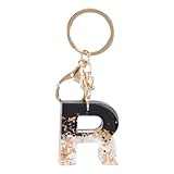 CLISPEED Llavero con colgante del alfabeto R negro, llavero creativo con letra inglesa para accesorios de bolso, llavero de cristal de moda para decoración de bolso de mujer