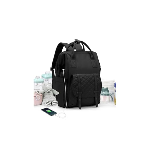 Image of CAMILLEMMA Diaper Bags Backpack Baby Bag for Mom Dad Baby Girls Boy, Cute Mult Diaper Nappy Bag Travel Back Pack, Water Repellent Maternity Changing Bag Baby Stuff with USB Charging Port Black