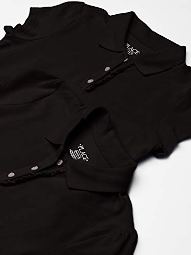 The Children's Place girls Short Sleeve Ruffle Pique Polo Shirt, Black 2 Pack, XX-Large US3