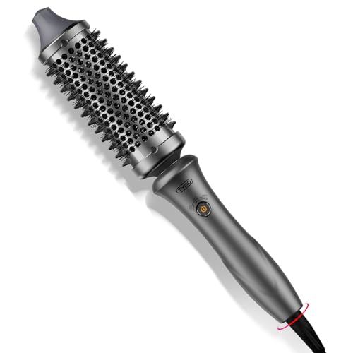 Image of TYMO Thermal Brush Curling Brush - STYLUX 1.7 Inch Blowout Volumizer with Flexi-Fit for Hair Straightening, Heated Round Styler Tool, Hair Straightener and Curler 2 in 1, Dual Voltage, Metallic Gray
