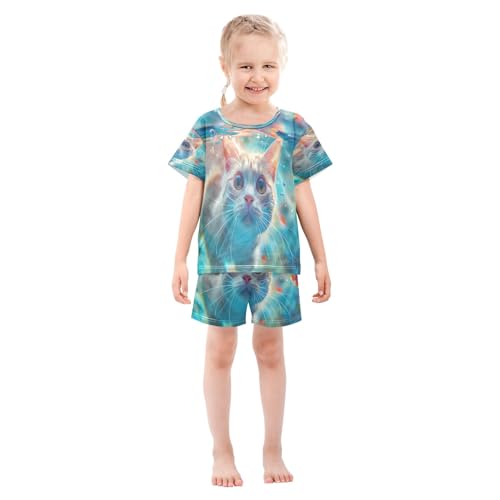 Cat under The Water Kids Pjs Set Boys Girls Summer Short-Sleeve Sleepwear Pajamas 2PCS3